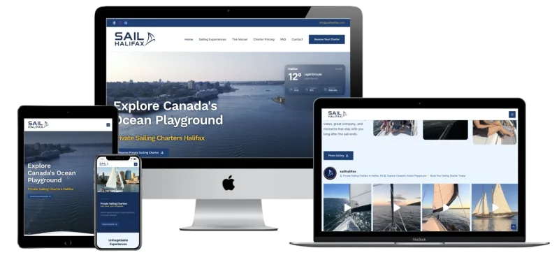 Sail Halifax website mockup on desktop, laptop, tablet and phone